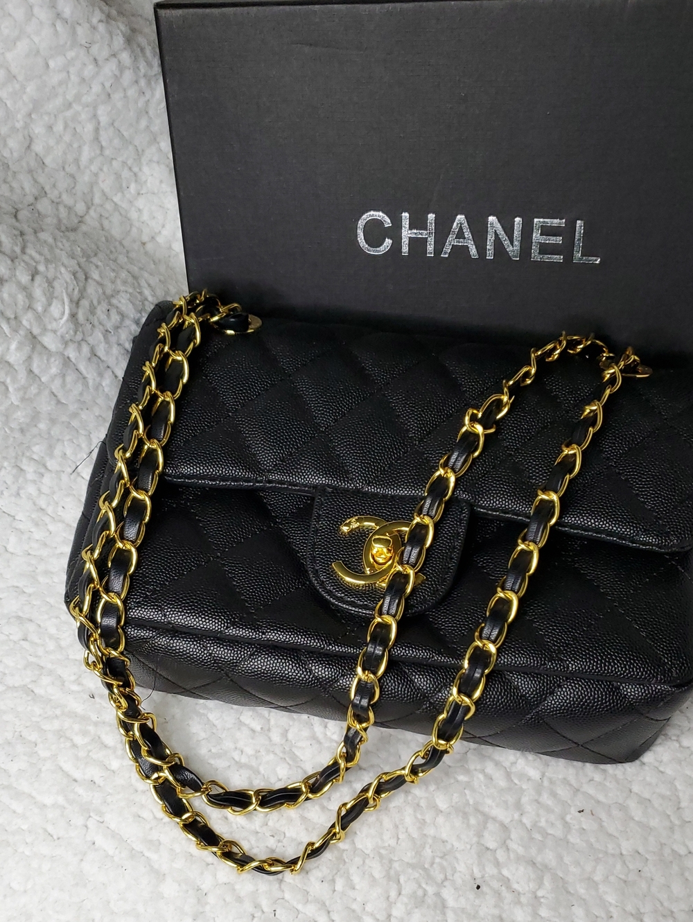 CC Boutique Black Quilted Shoulder Bag with Gold Chain